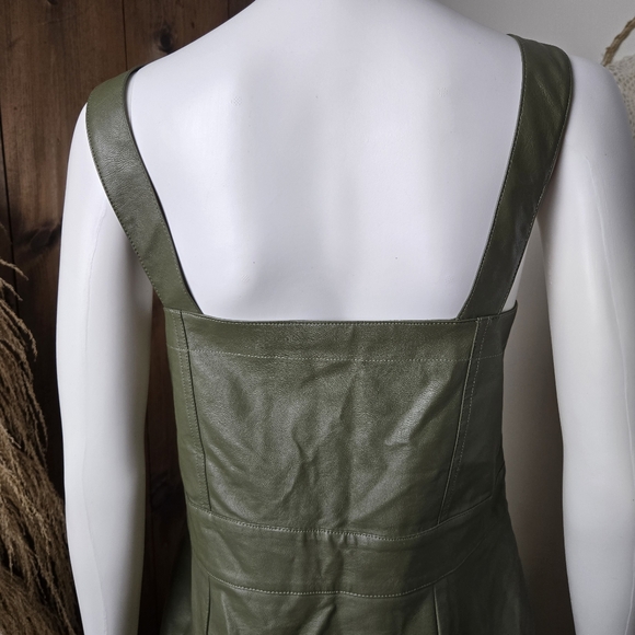 NWT Wild Fable Faux Leather Olive Green Zippered Mini Dress w/Pockets - Picture 12 of 15